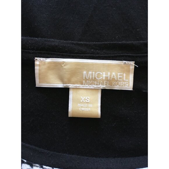 Michael Kors Women T-shirt Blouse Size XS Black Hounds Tooth Long Sleeves Dual - Picture 5 of 7